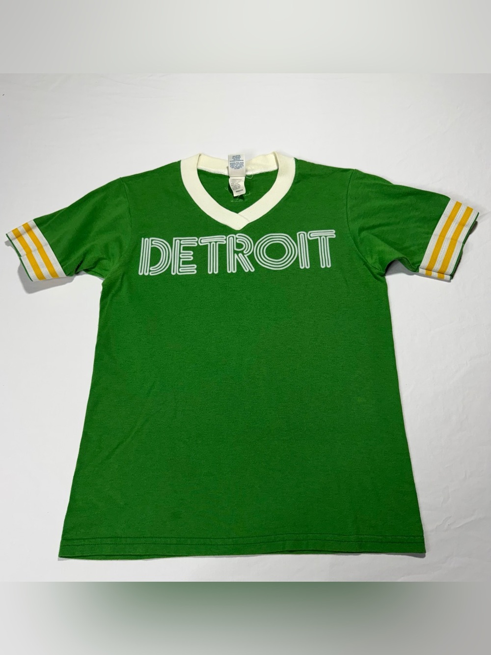 Vintage Soffe Green 'Detroit' V-Neck Tee with Cream Trim